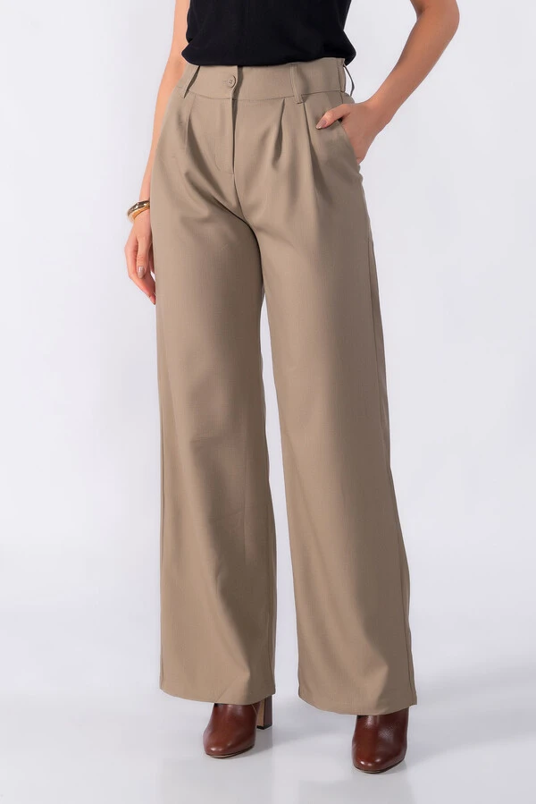 Calca pantalona classica com elastico na cintura