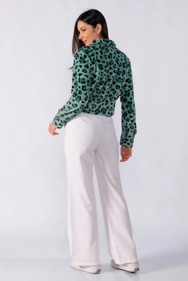 Casaco animal print curto ziper frontal