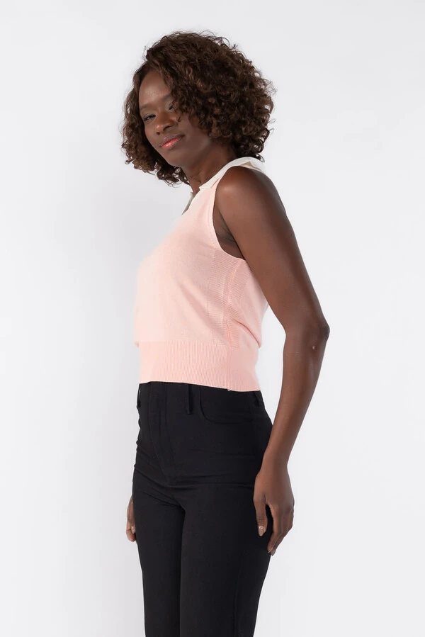 Colete blusa bicolor com gola polo