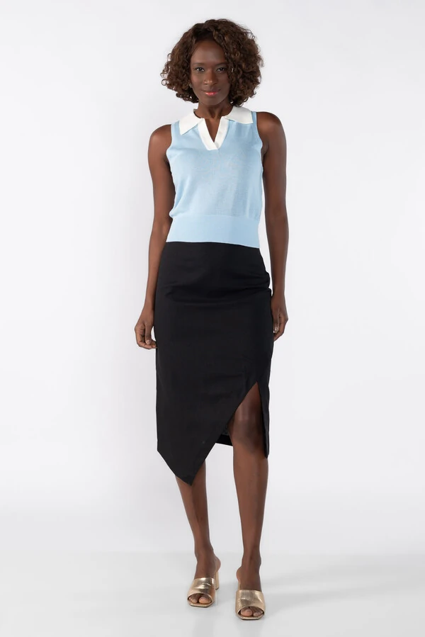 Colete blusa bicolor com gola polo