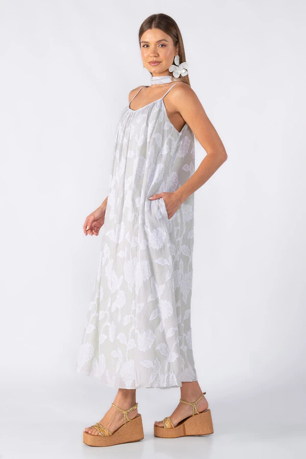 Vestido midi em algodão com bordados