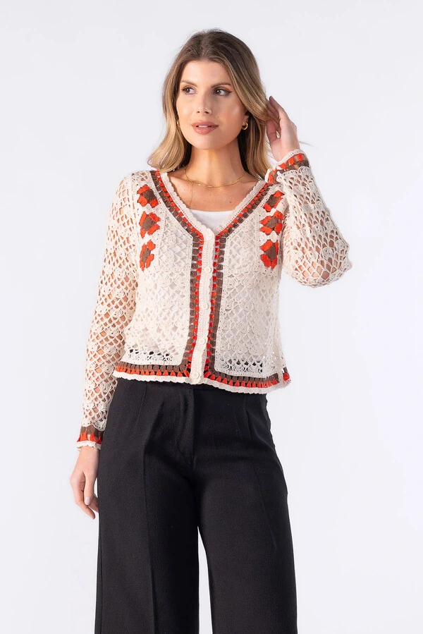 Cardigan curto croche