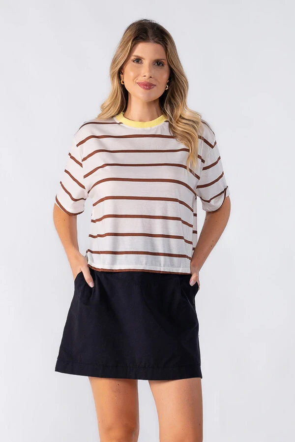 Blusas curta listrada bicolor