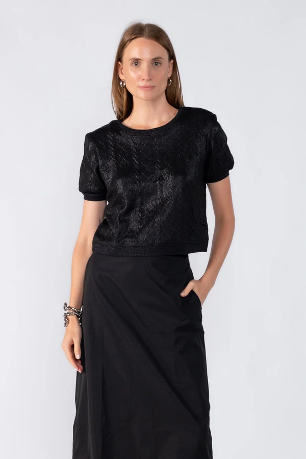 Blusa curta malha foil