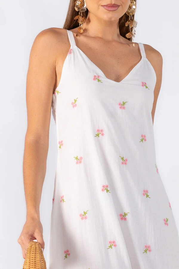 Vestido longo em algodão bordado