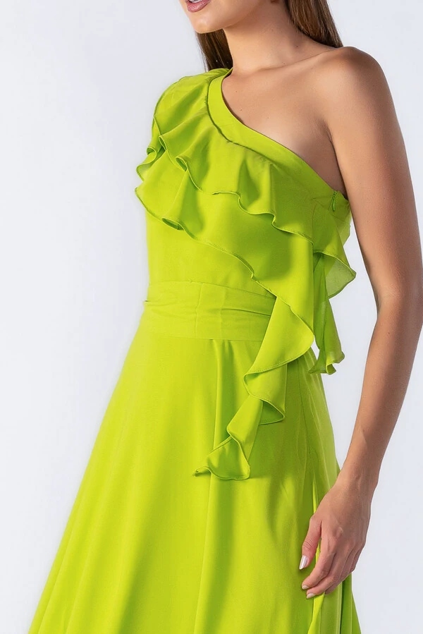 Vestido longo manga nula com babado