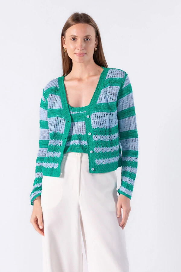 Cojunto casaco e top de tricot listrado