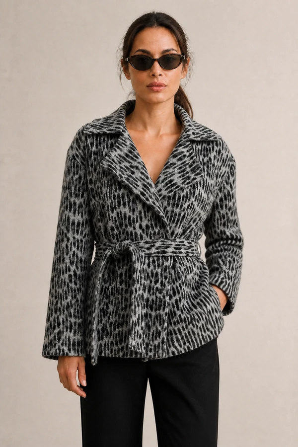 Casaco animal print em lã batida