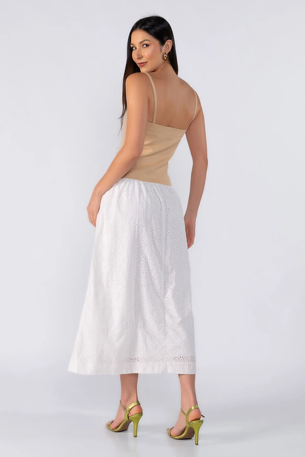 Vestido midi em sarja e laise