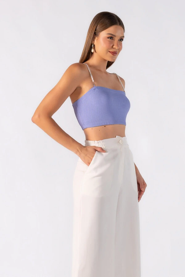 Top faixa com alcas perolada removivel