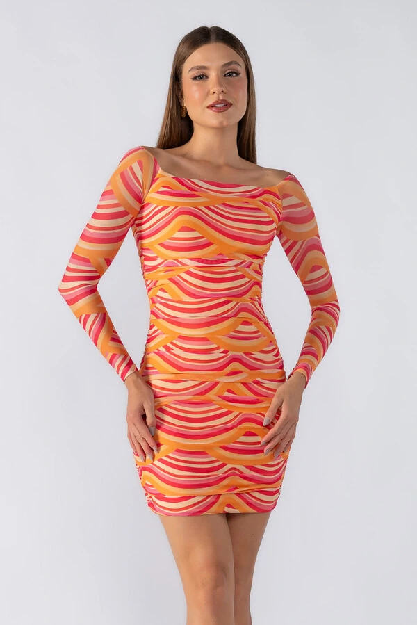 Vestido curto tule franzido