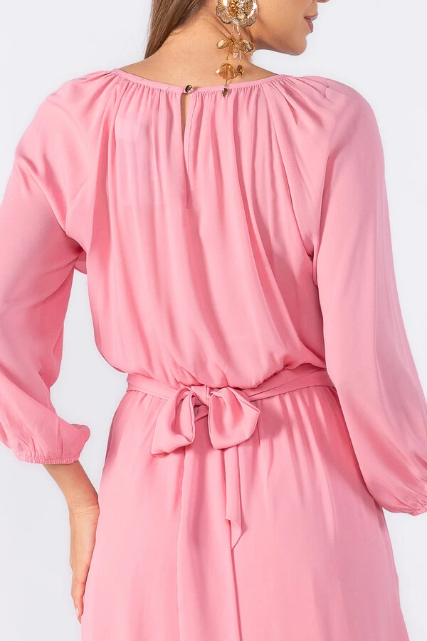 Vestido midi crepe com manga alongada