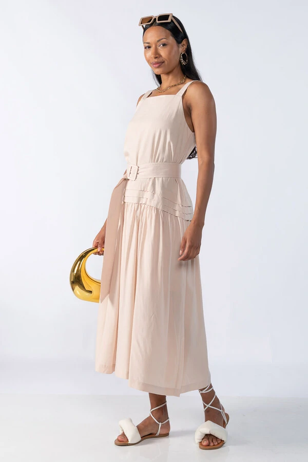 Vestido Midi Viscose com Alça e Botões