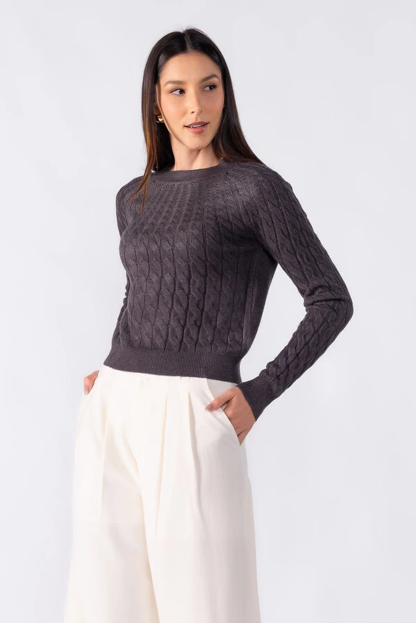 Blusa sueter texturizada manga longa