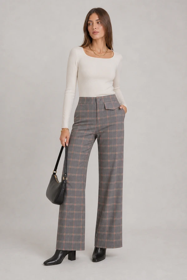 Calça pantalona xadrez
