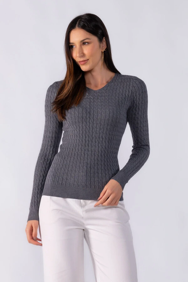 Blusa manga longa decote em v