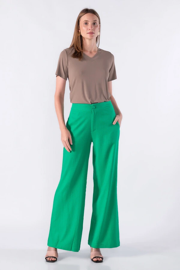 Pantalona viscolinho botao forrado