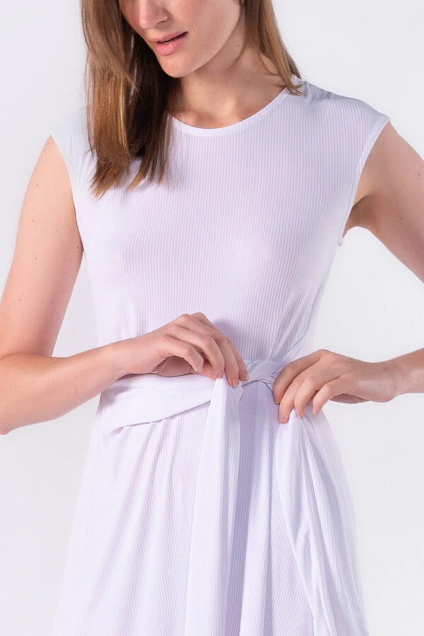 Vestido midi malha canelada com amarracao