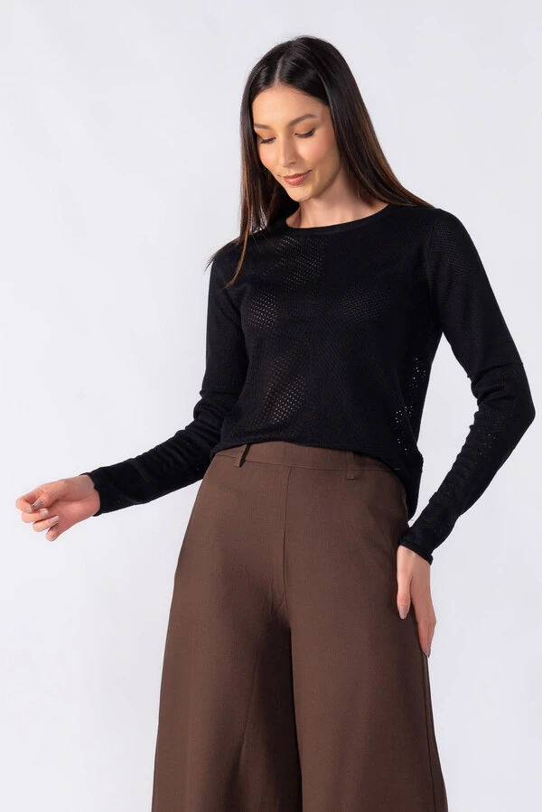 Blusa texturizada manga longa toque seda