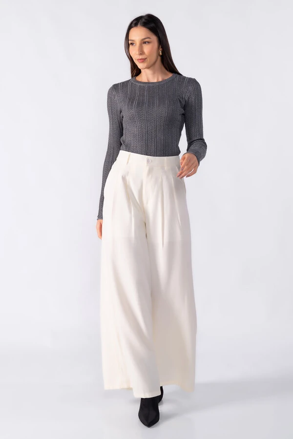Blusa basica texturizada manga longa