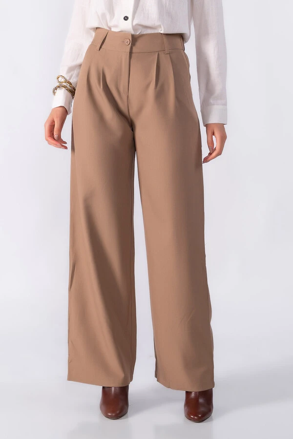 Calca pantalona classica com elastico na cintura