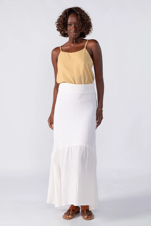 Saia longa evase com ziper