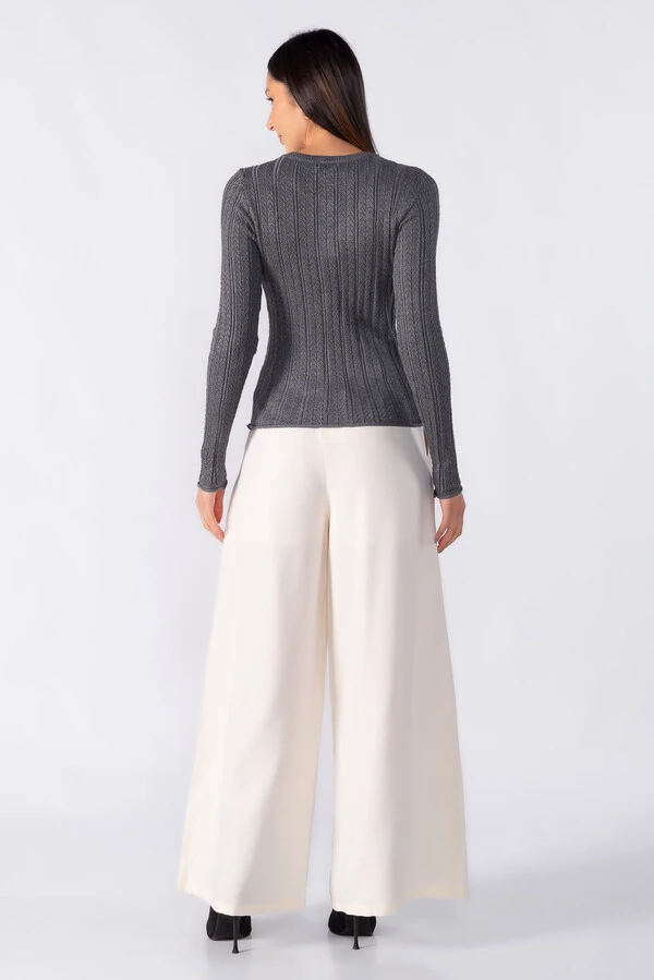 Blusa basica texturizada manga longa