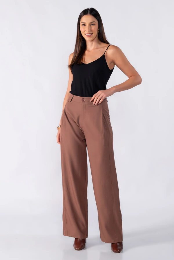 Calca pantalona detalhe costura dupla pregas