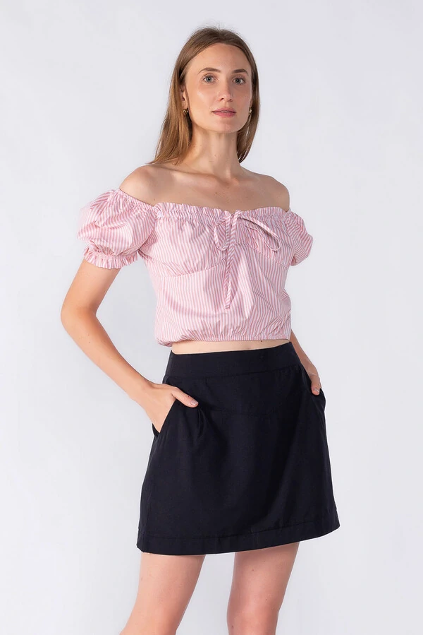 Cropped listrado manga bufante