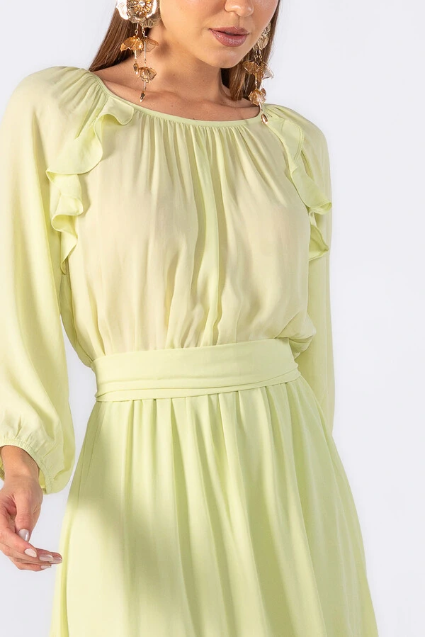 Vestido midi crepe com manga alongada