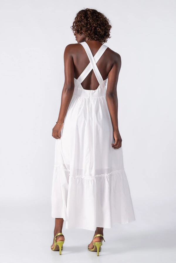 Vestido midi decote costas cruzado