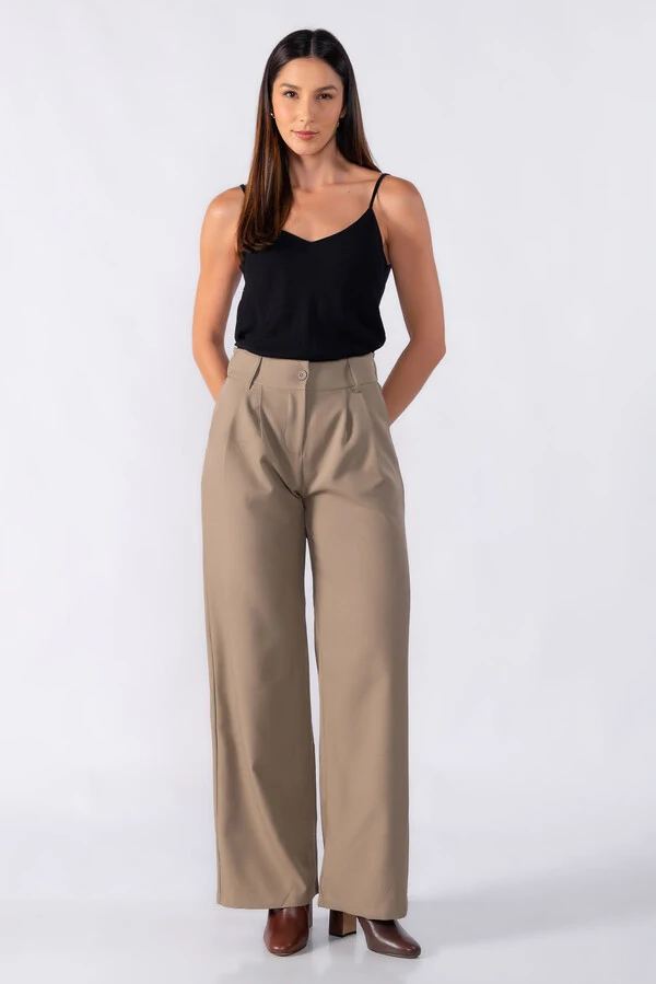 Calca pantalona classica com elastico na cintura