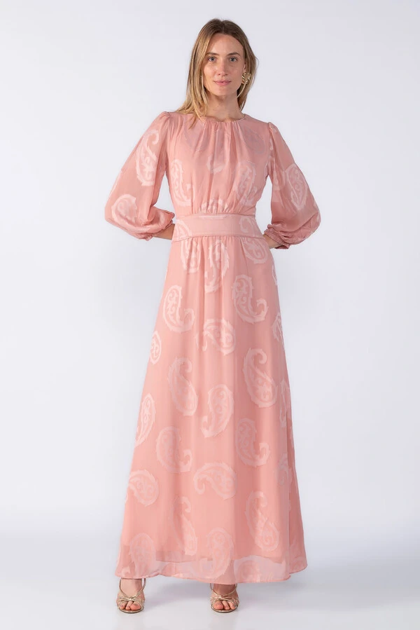 Vestido longo chiffon detalhado