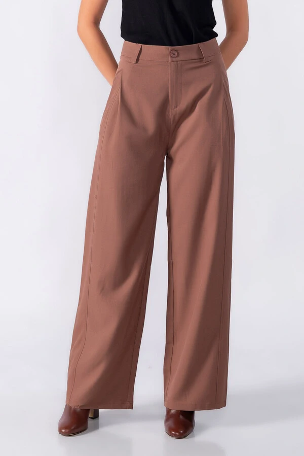 Calca pantalona detalhe costura dupla pregas