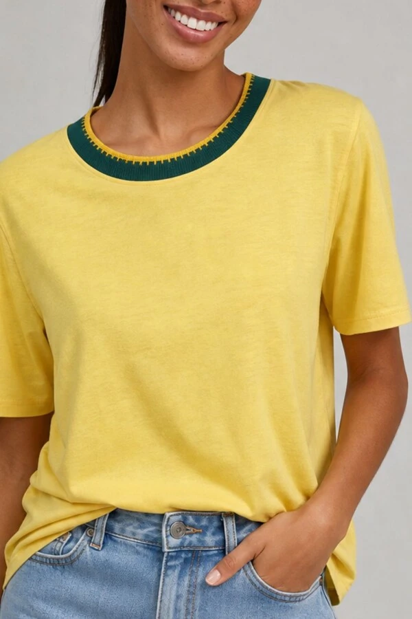 Blusa manga curta retilinea decote plus