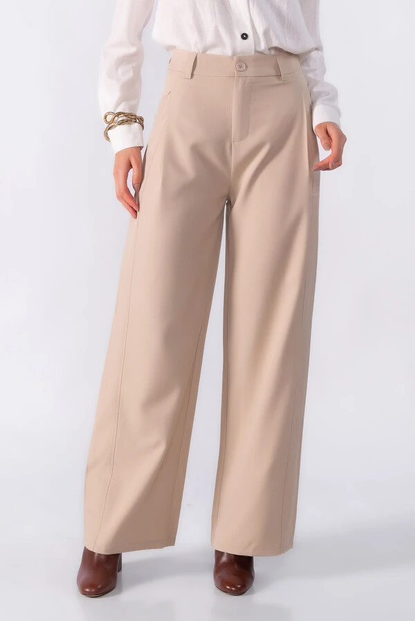 Calca pantalona detalhe costura dupla pregas