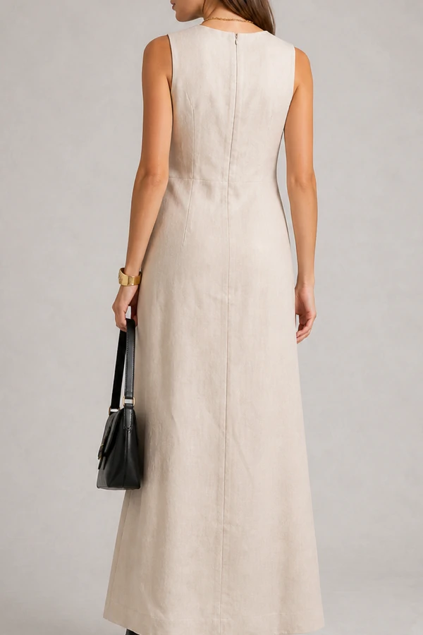 Vestido midi em linho com fivela