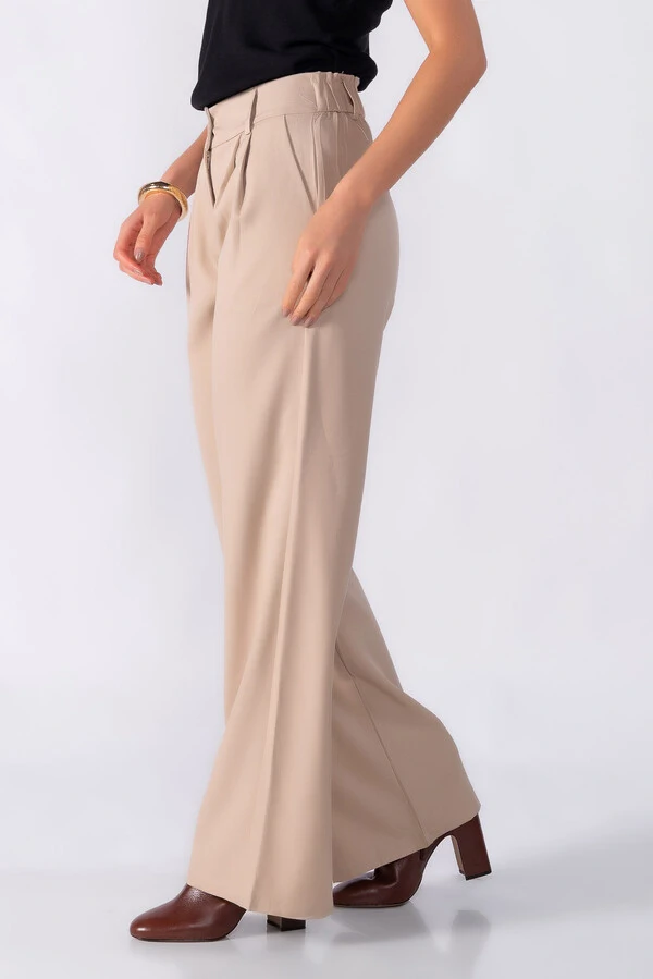 Calca pantalona classica com elastico na cintura