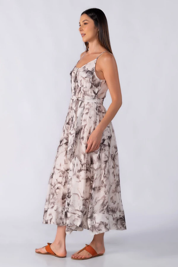 Vestido longo estampado alça regulavel