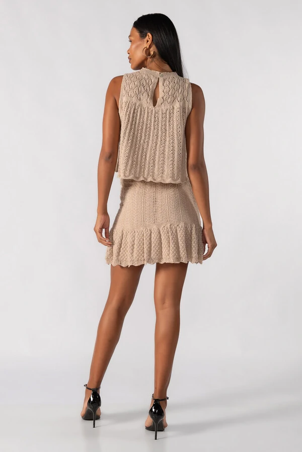 Conjunto de tricot com lurex saia e blusa