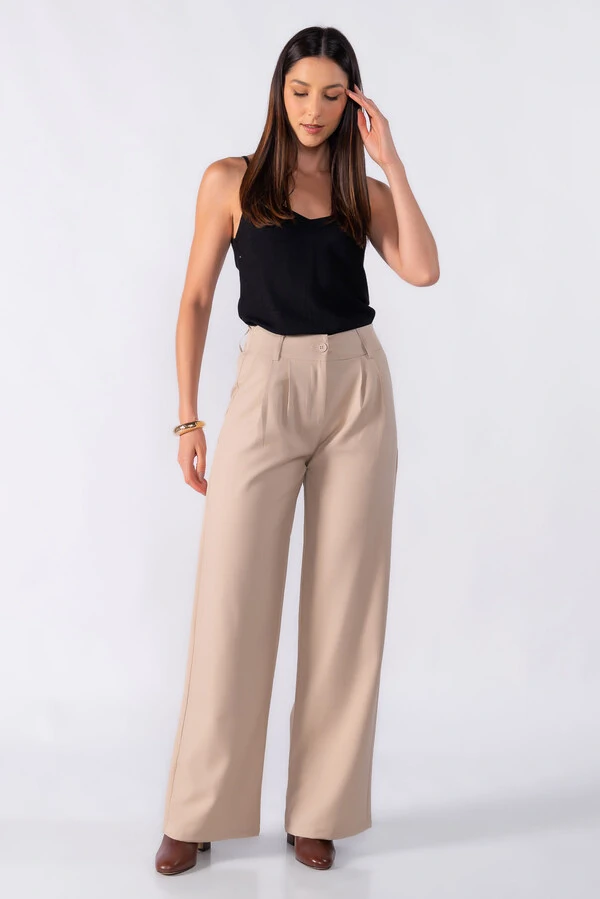 Calca pantalona classica com elastico na cintura