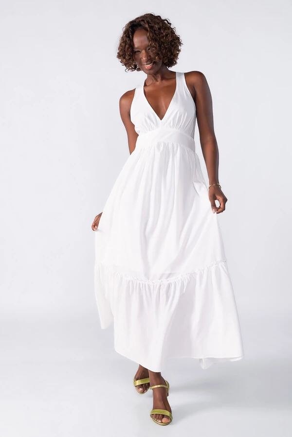 Vestido midi decote costas cruzado