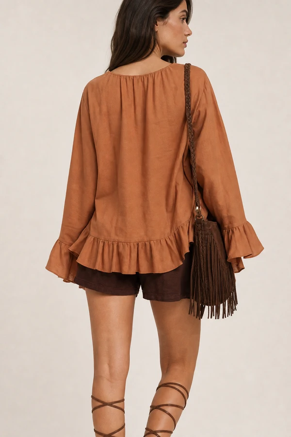 Blusa manga longa com babado