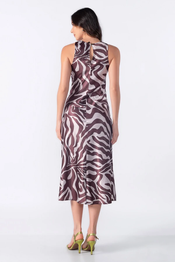 Vestido midi cetim zebra