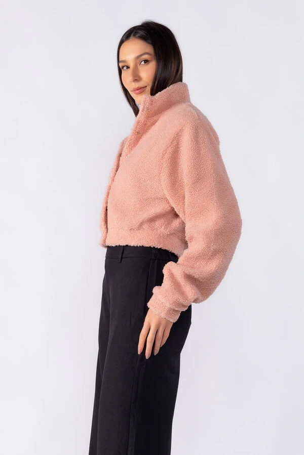 Casaco cropped botoes trabalhado