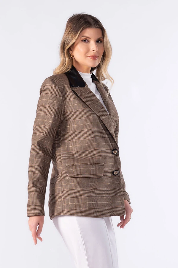 Blazer xadrez com detalhe em lurex