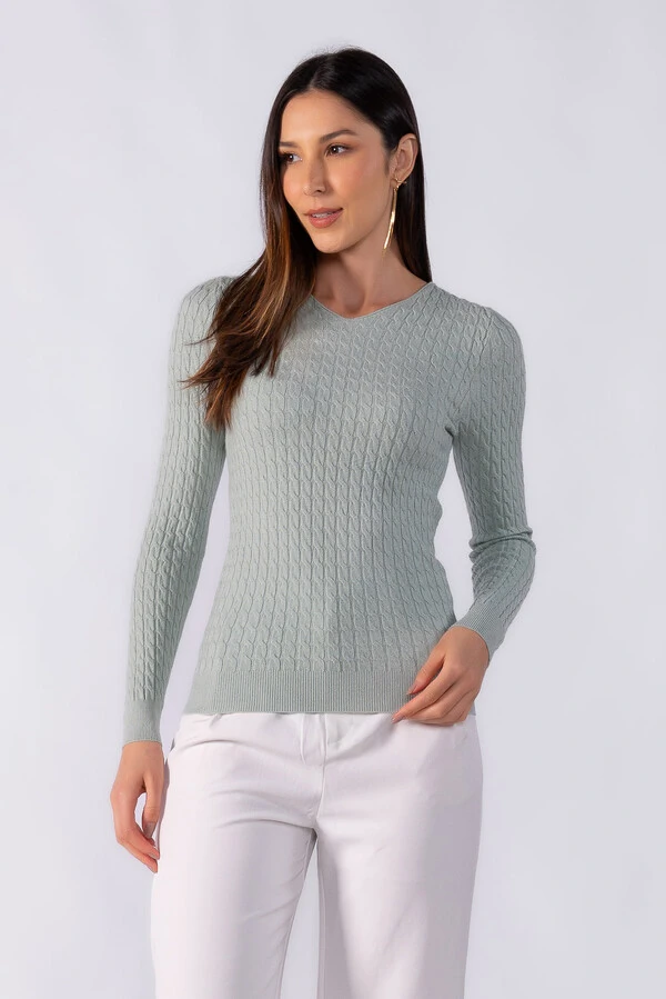 Blusa manga longa decote em v