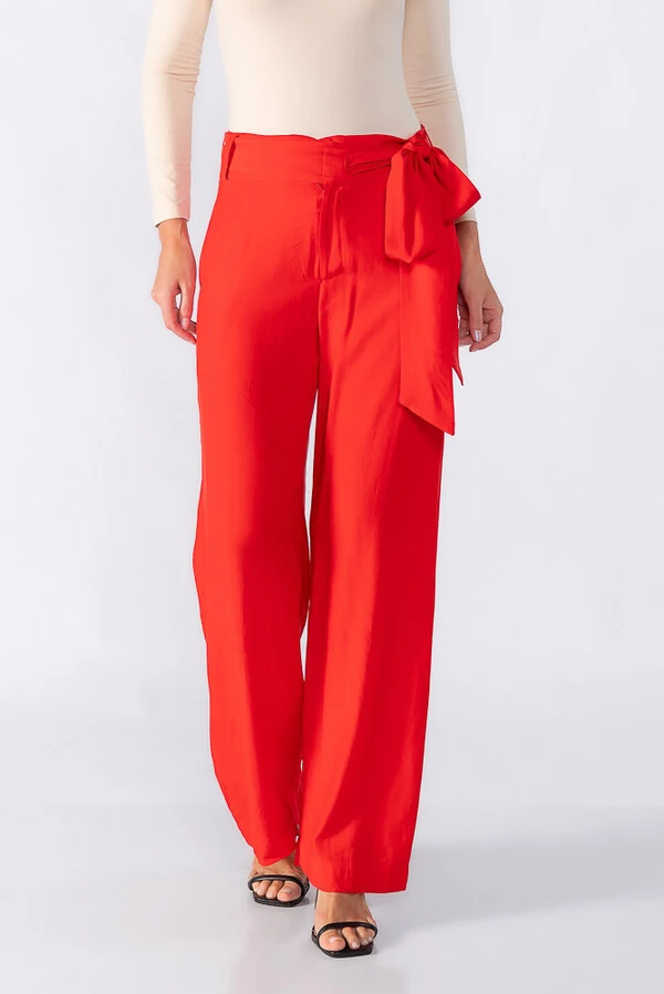 Calca pantalona com cos transpassado