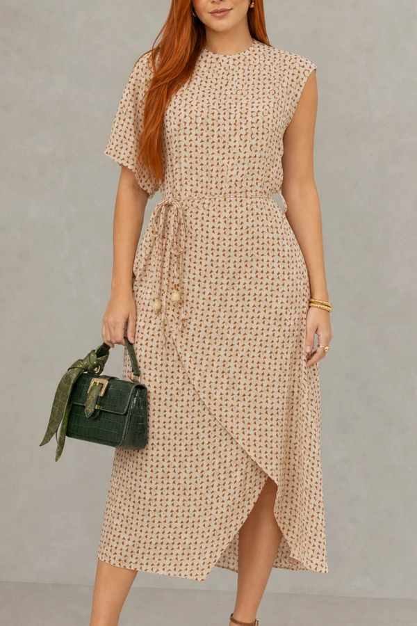 Vestido viscose com capa sobreposta