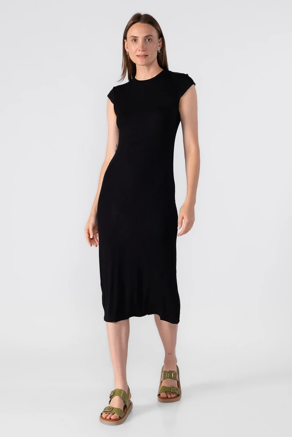 Vestido midi canelado basico